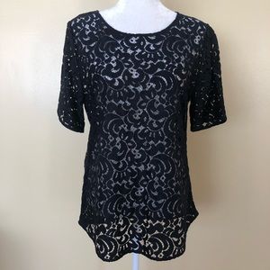 SOLD - Loft Navy Blue Paísley Lace Top - L